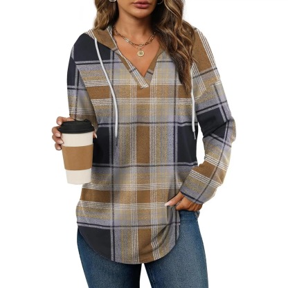 Women's Plaid Hoodie Tunic Top