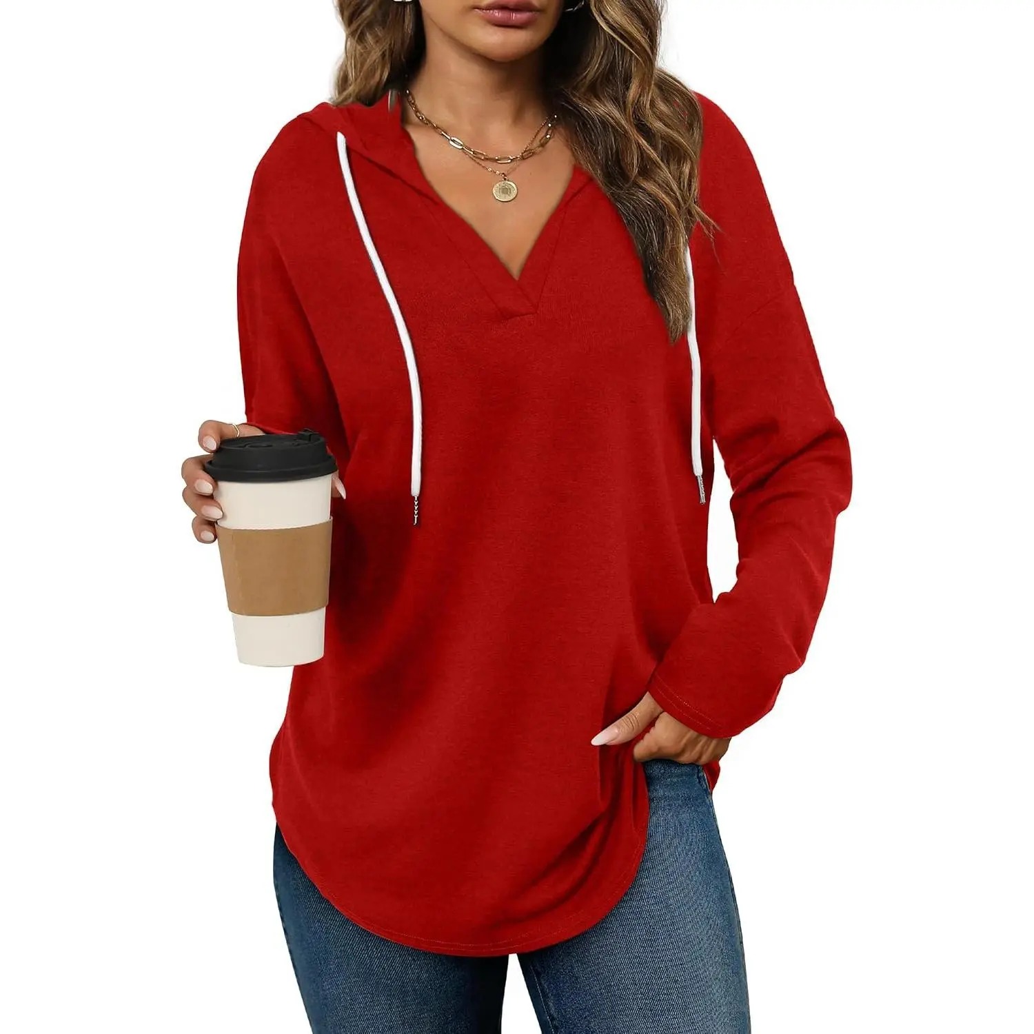 Women's Plaid Hoodie Tunic Top