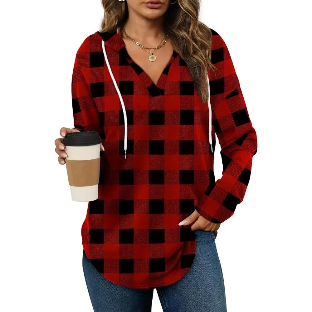 Women's Plaid Hoodie Tunic Top