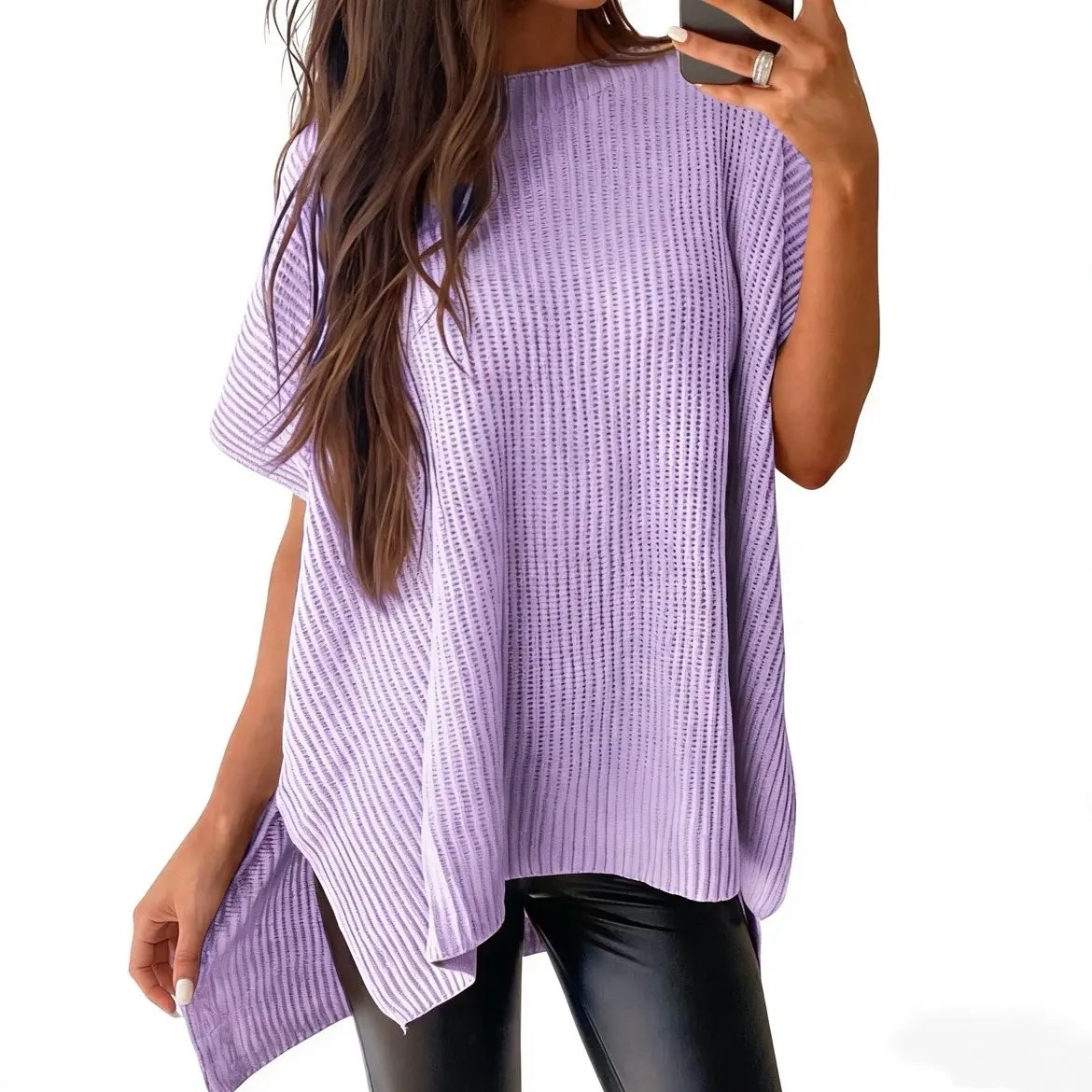 Women's Casual Oversized Solid Knit Pullover