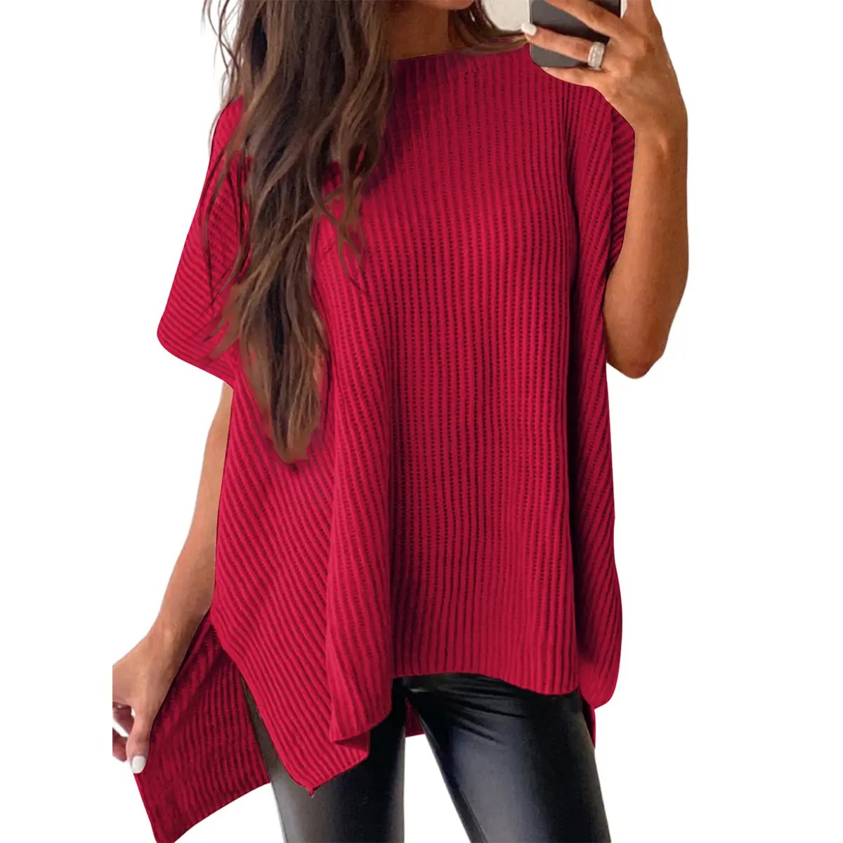 Women's Casual Oversized Solid Knit Pullover