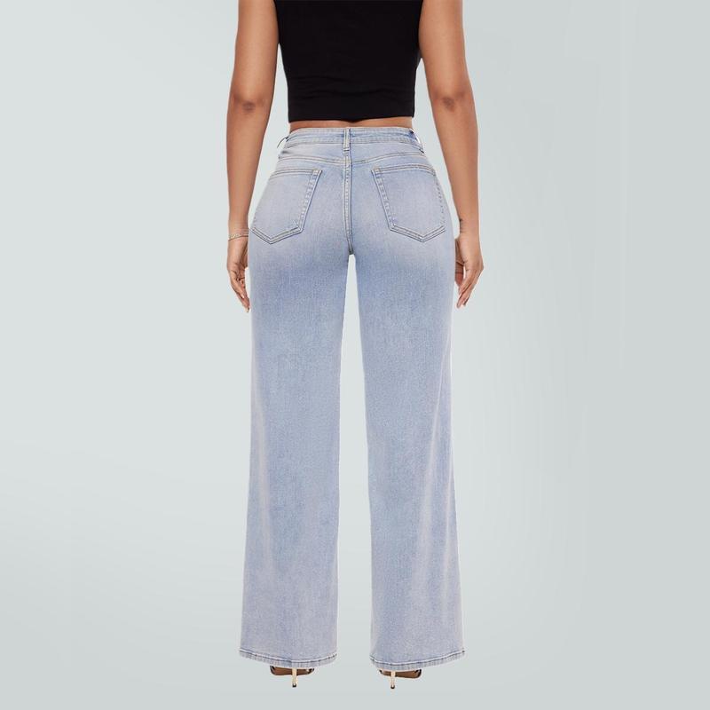 Mid-low Rise Baggy Jeans Stretchy Wide Leg for Women  Lady Basic Minimalist Comfortable Denim Tummy Control Curve Hugging Plus Size Regular Size BBL Spring Fashion Daily Outfits