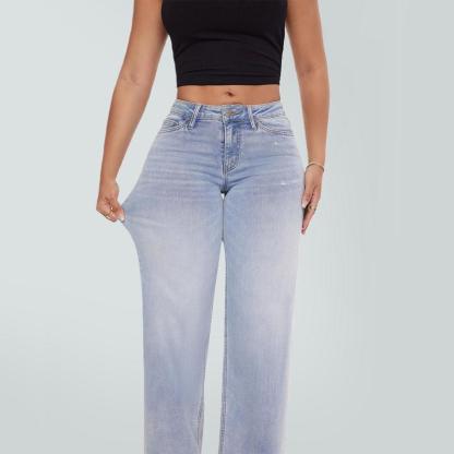 Mid-low Rise Baggy Jeans Stretchy Wide Leg for Women  Lady Basic Minimalist Comfortable Denim Tummy Control Curve Hugging Plus Size Regular Size BBL Spring Fashion Daily Outfits