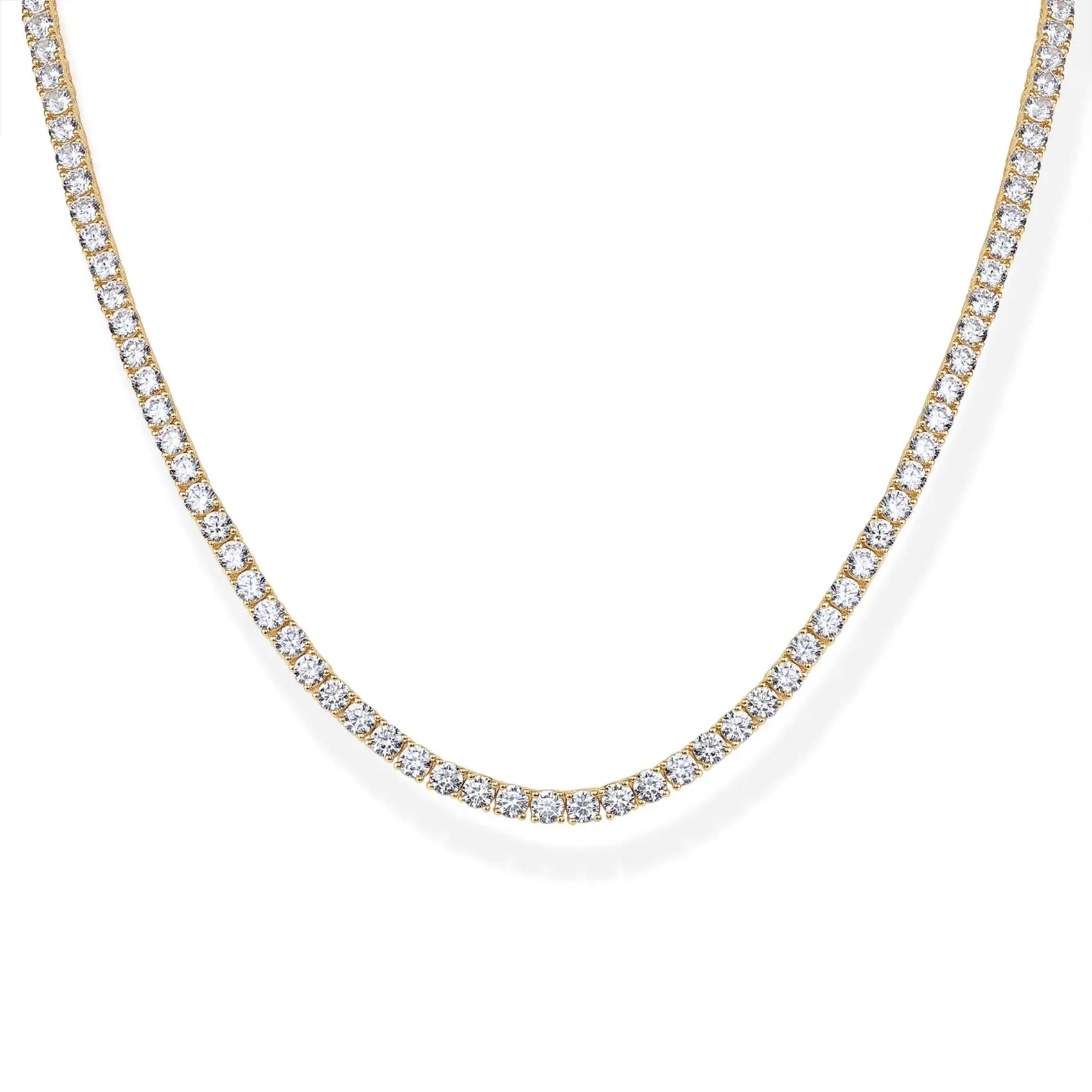 14K Gold Plated 3mm Simulated Diamond Tennis Necklace