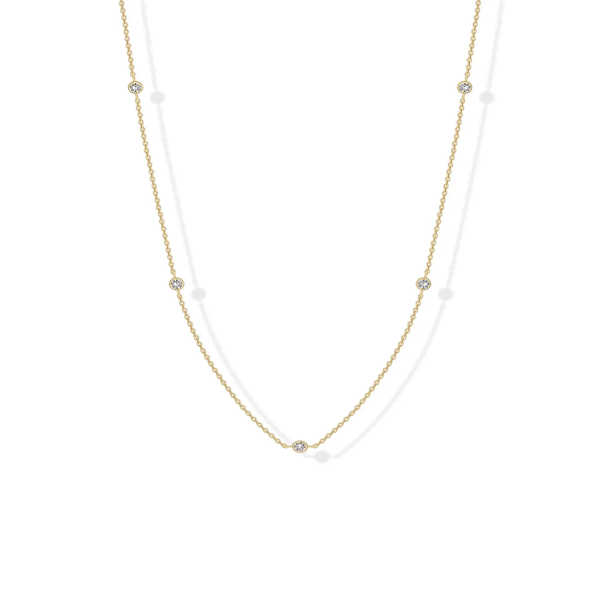 14K Gold Plated Station Necklace for Women