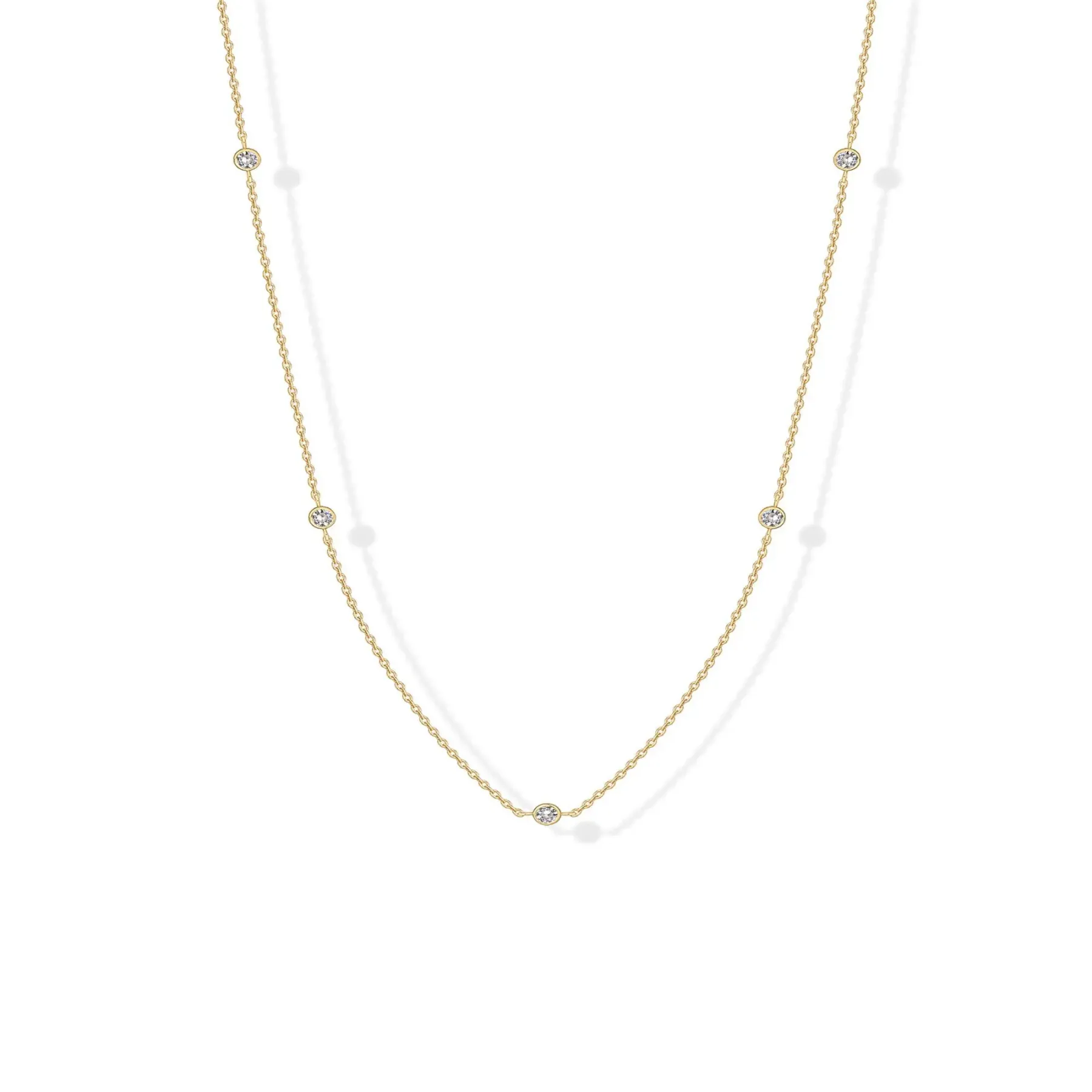 14K Gold Plated Station Necklace for Women