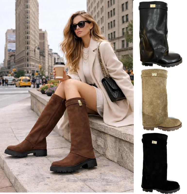 Women's Fold Over Knee High Shark Boots