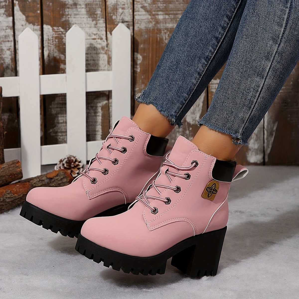 Women's Solid Color Shoelace Fashion Boots