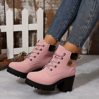 Women's Solid Color Shoelace Fashion Boots