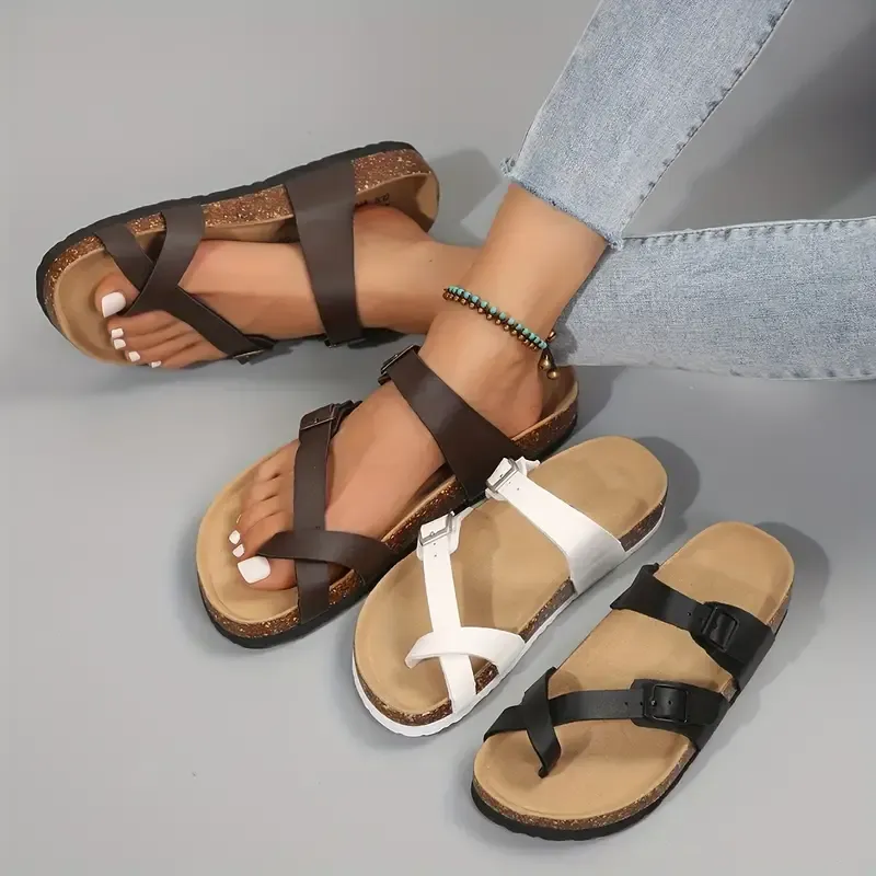 Womens Strappy Slip-On Slippers