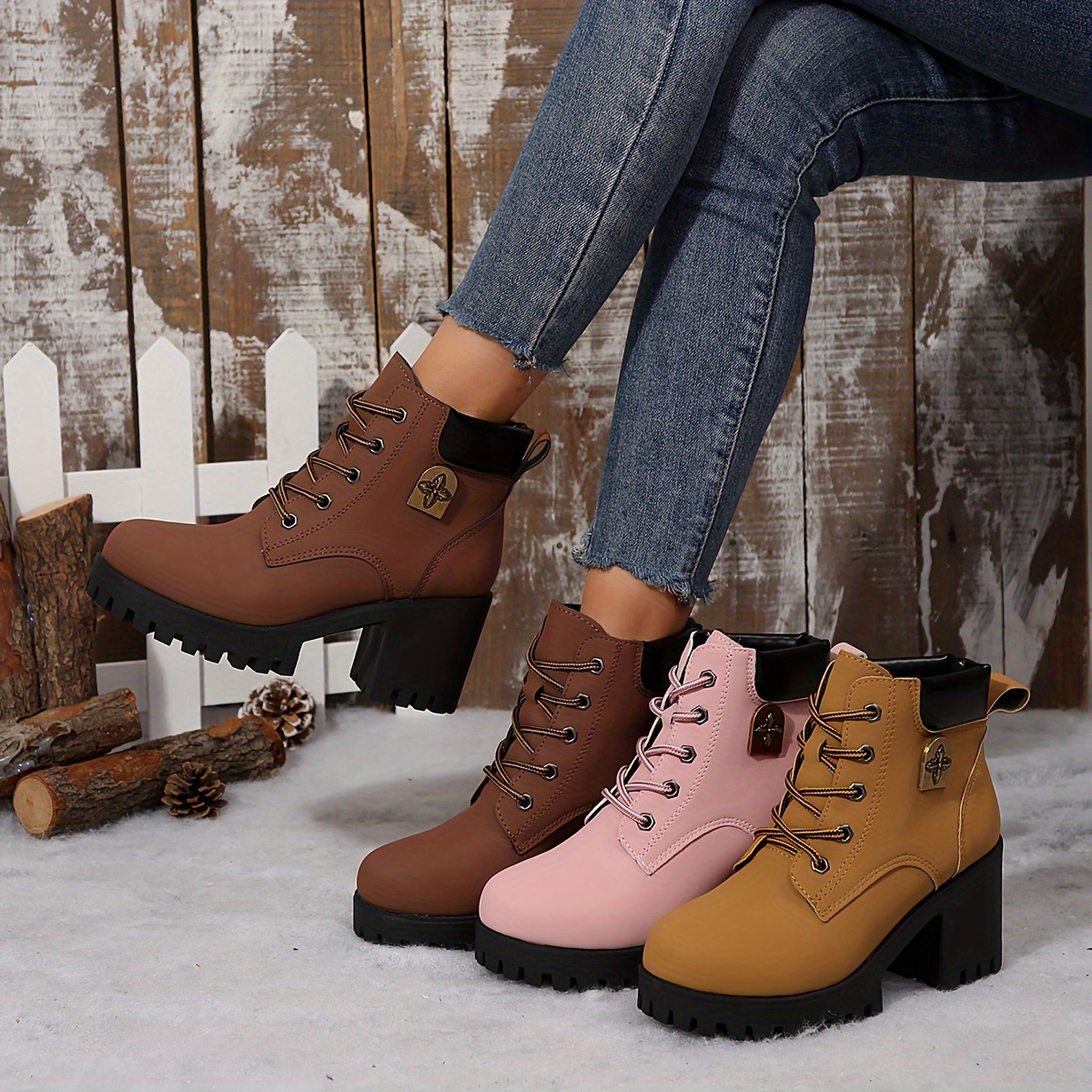 Women's Solid Color Shoelace Fashion Boots