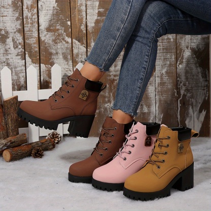 Women's Solid Color Shoelace Fashion Boots