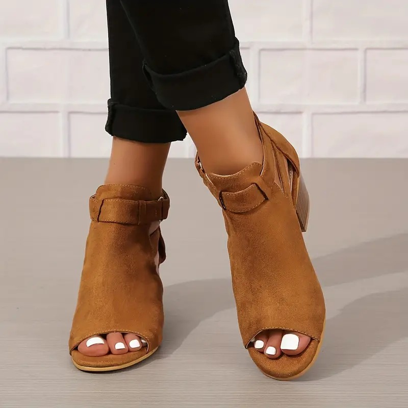 Solid Color Chunky Heeled Sandals