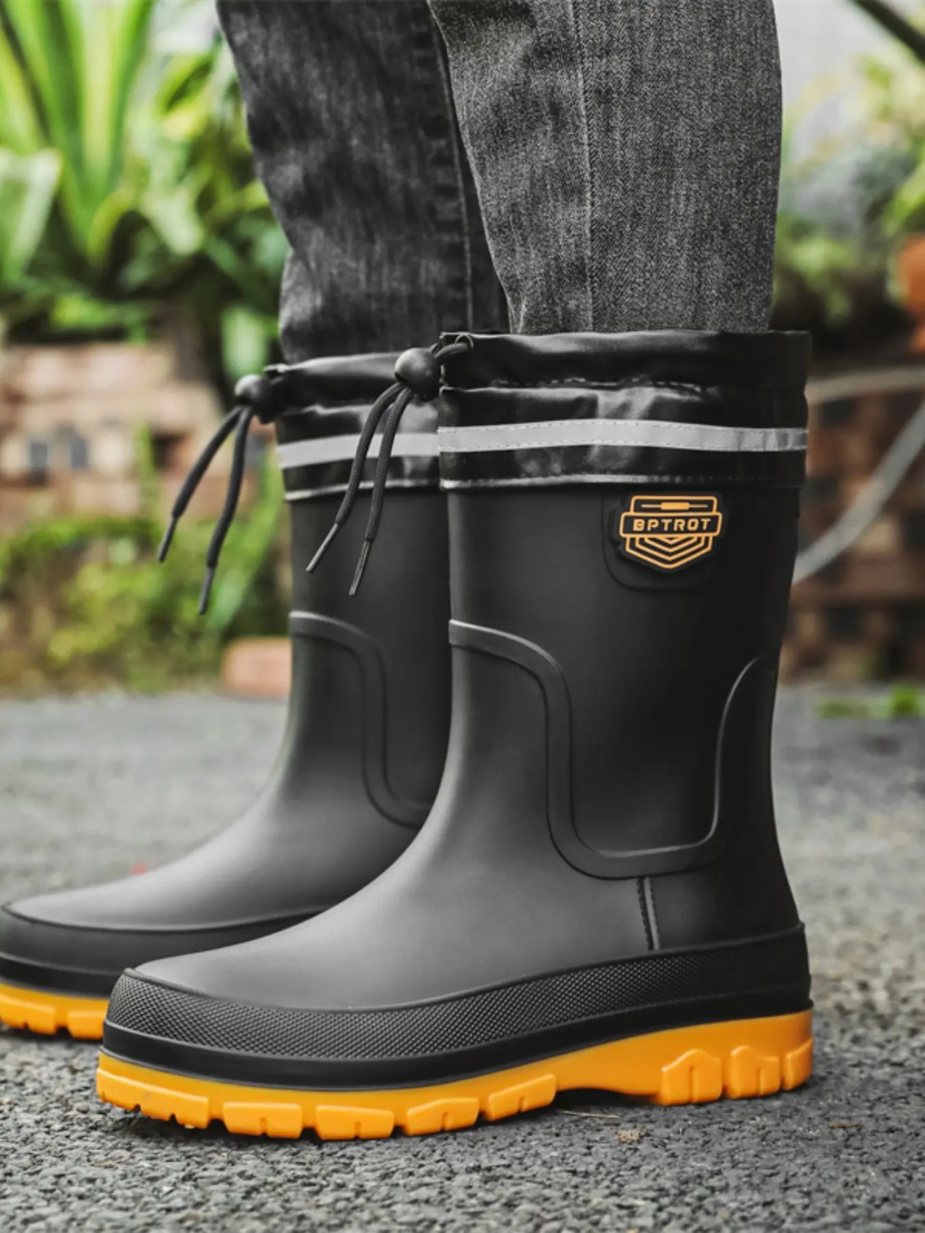 Men's Waterproof Drawstring Fashionable Rain Boots