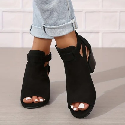 Solid Color Chunky Heeled Sandals