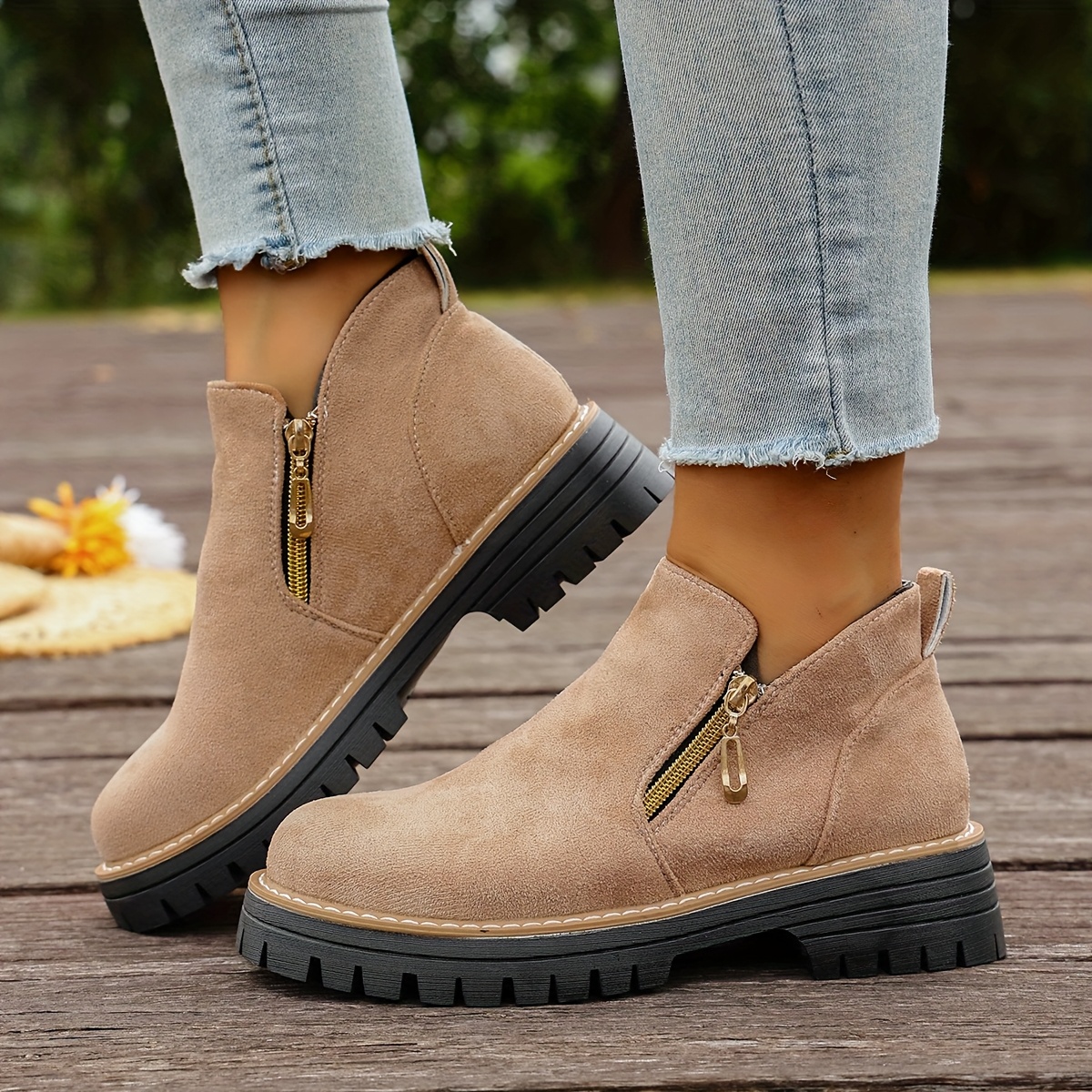 Women'S Trendy Warm and Comfortable Round-Toe Side Zipper Ankle Boots