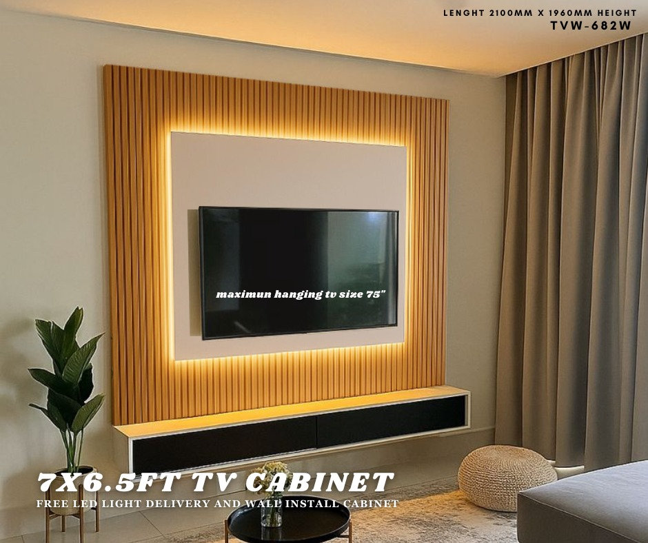 [Local] 7ft fluted wall Tv Cabinet Hanging TVW-682W Led Light/Wall TV Cabinet/Kabinet TV Gantung Dinding