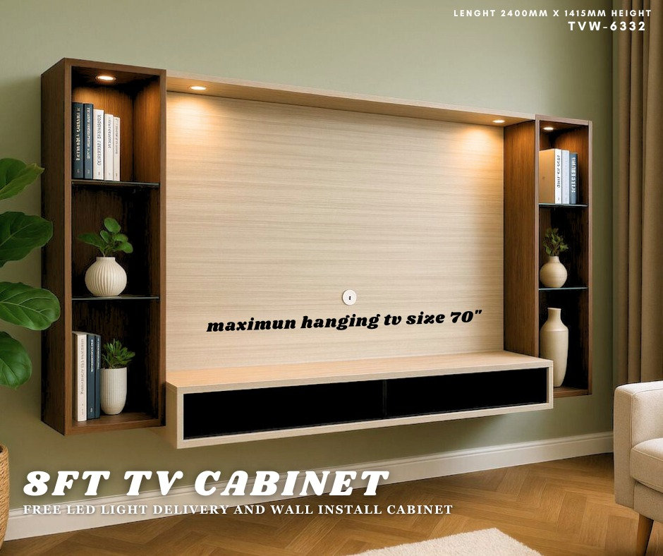 8ft Tv hanging cabinet GVI-6332 With Display Box/Led Light/Kabinet TV Gantung Dind