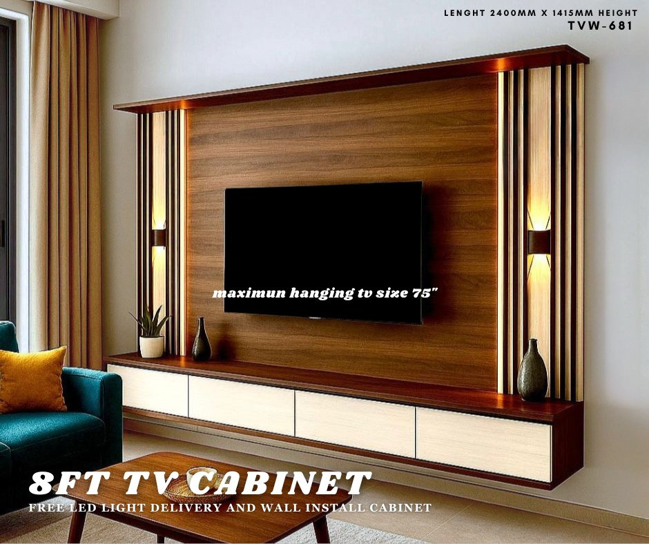 [Local] 8ft Tv hanging cabinet GVI-681 With Display Box/Led Light/Kabinet TV Gantung Dind