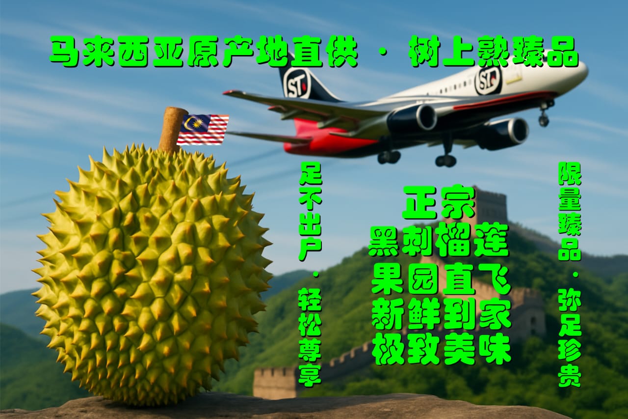 马来猫山王黑刺新鲜榴莲整颗1.5-2公斤顺丰直邮到中国