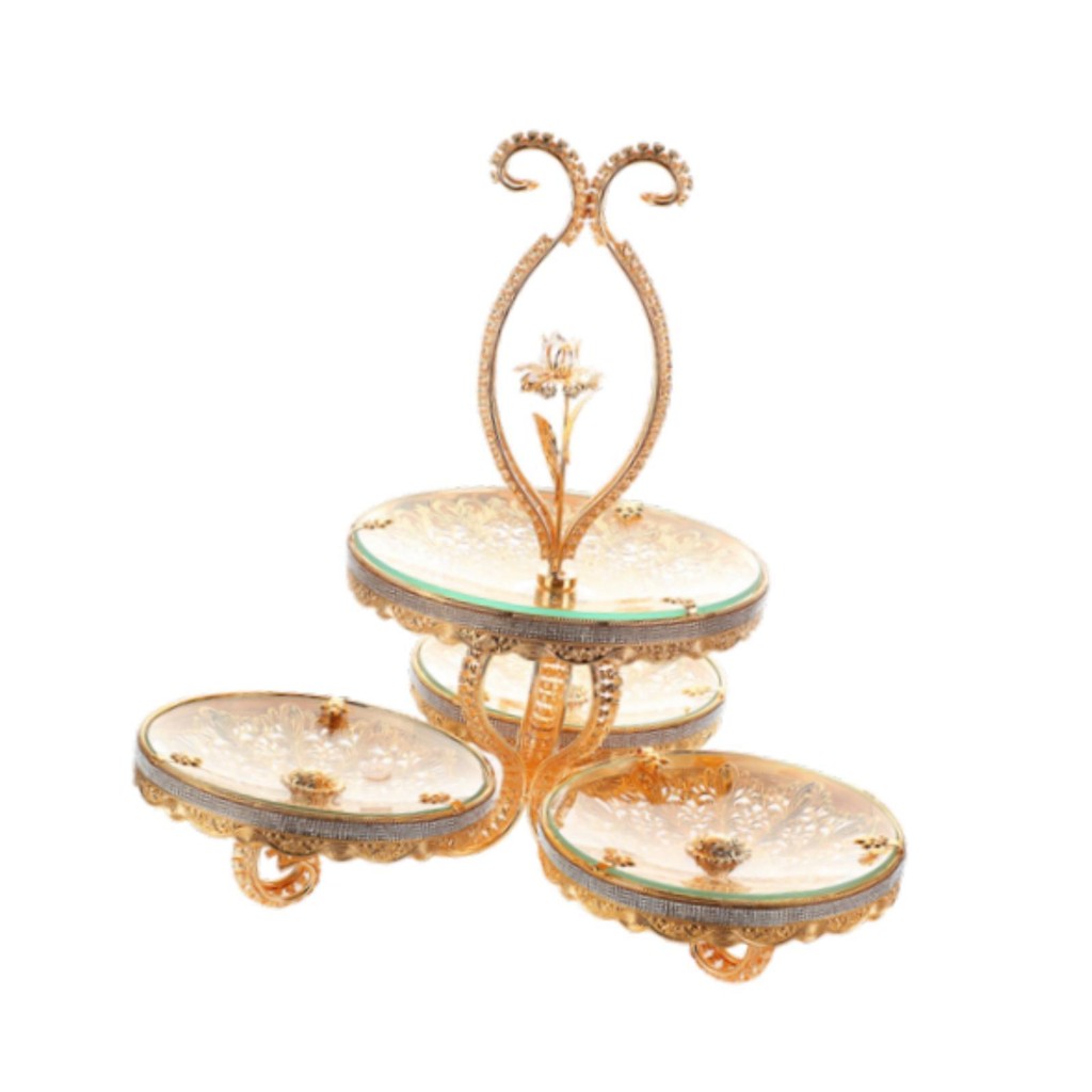 GAB345734100 Moon Loey Double Layered Glass Fruit Platter Cupcake Tower Stand for Hotel Living Room