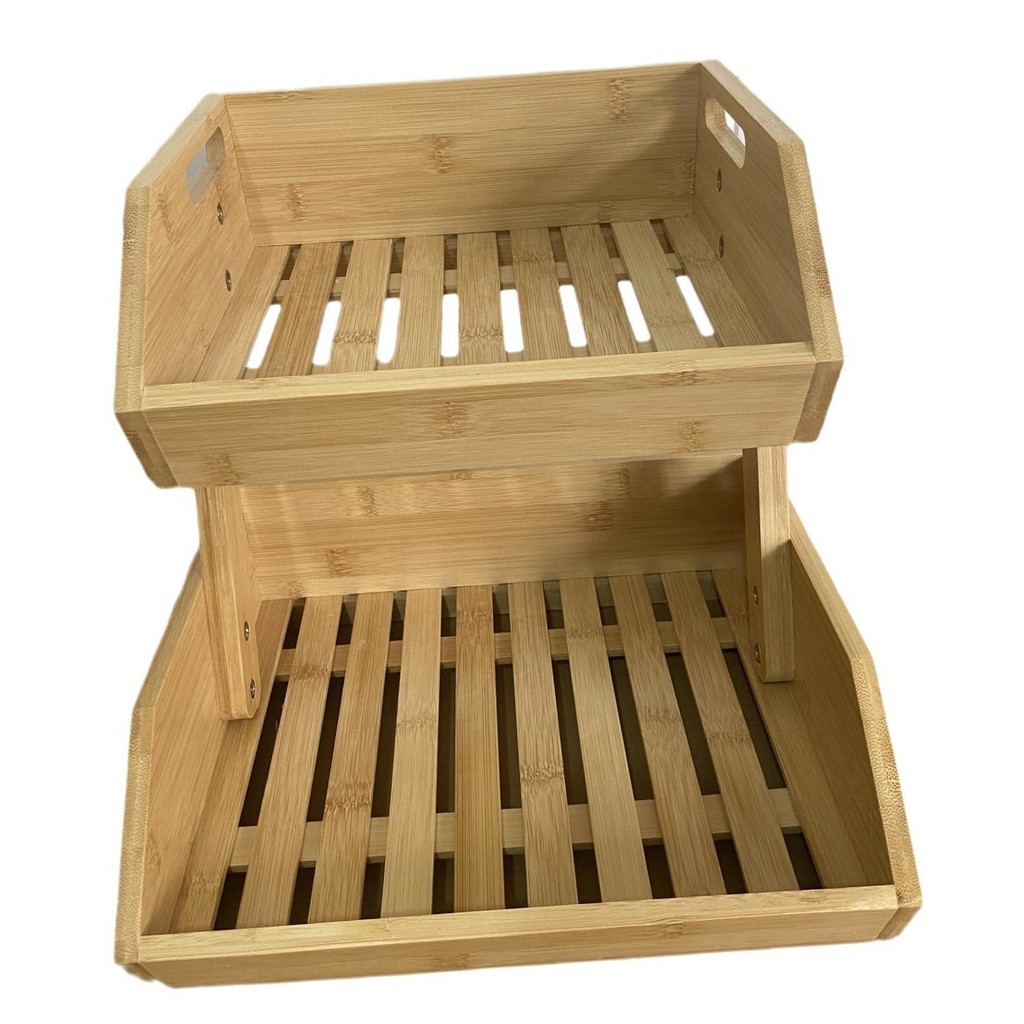 GAB345734100 Moon Loey Fruit Basket 2 Tier Multifunctional Bamboo Fruit Stand for Home Hotel Bread