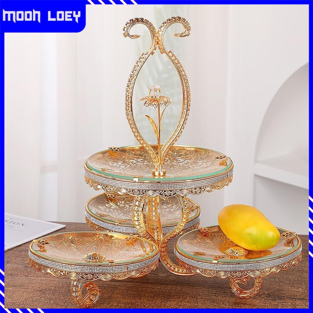 Moon Loey Double Layered Glass Fruit Platter Cupcake Tower Stand for Hotel Living Room