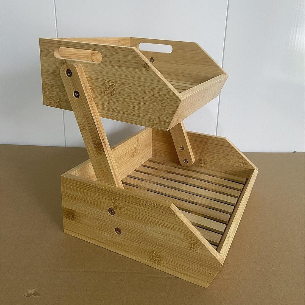 GAB345734100 Moon Loey Fruit Basket 2 Tier Multifunctional Bamboo Fruit Stand for Home Hotel Bread