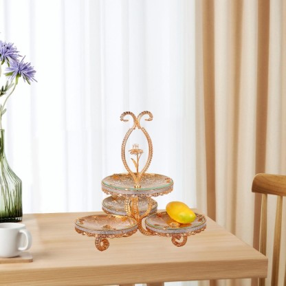 GAB345734100 Moon Loey Double Layered Glass Fruit Platter Cupcake Tower Stand for Hotel Living Room