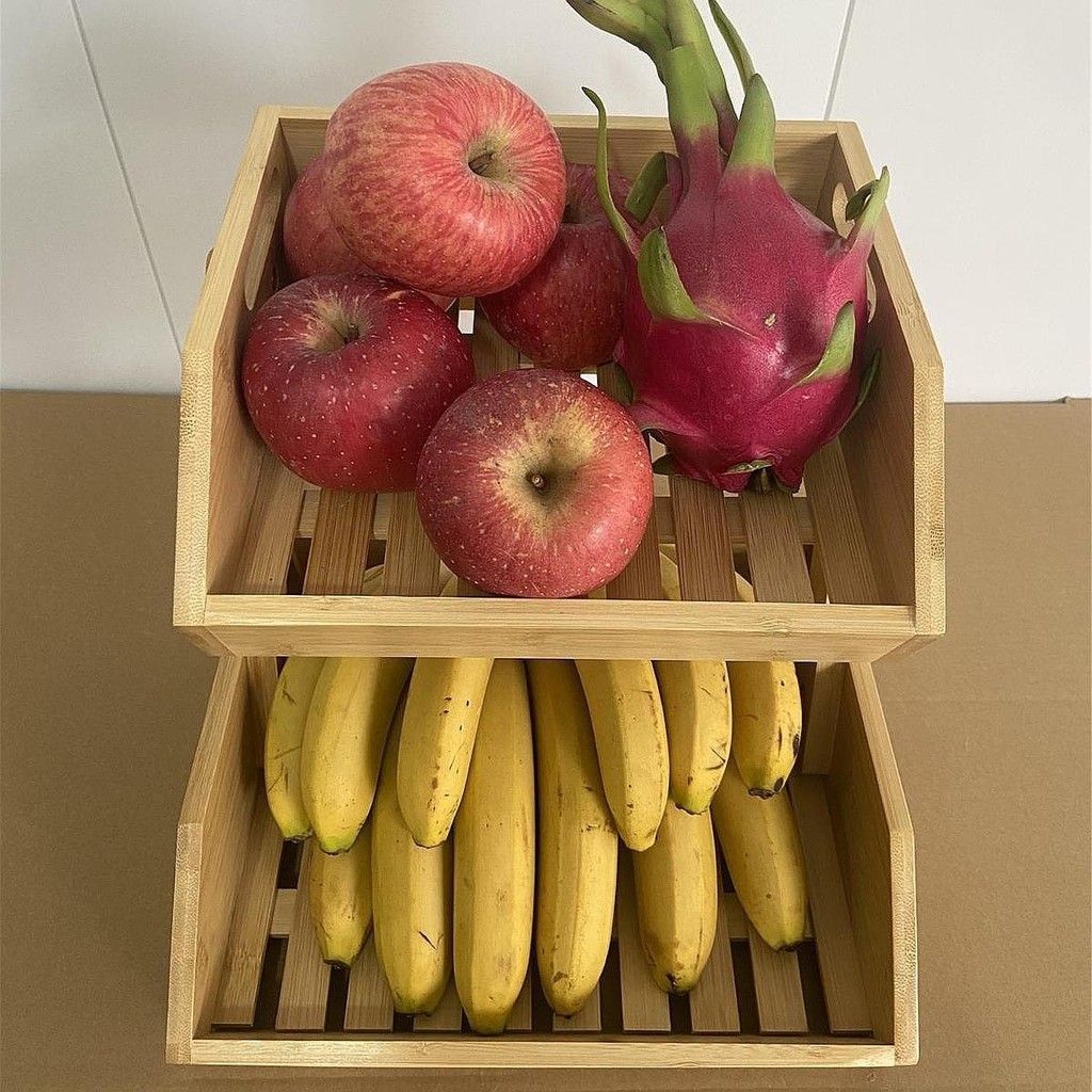 GAB345734100 Moon Loey Fruit Basket 2 Tier Multifunctional Bamboo Fruit Stand for Home Hotel Bread
