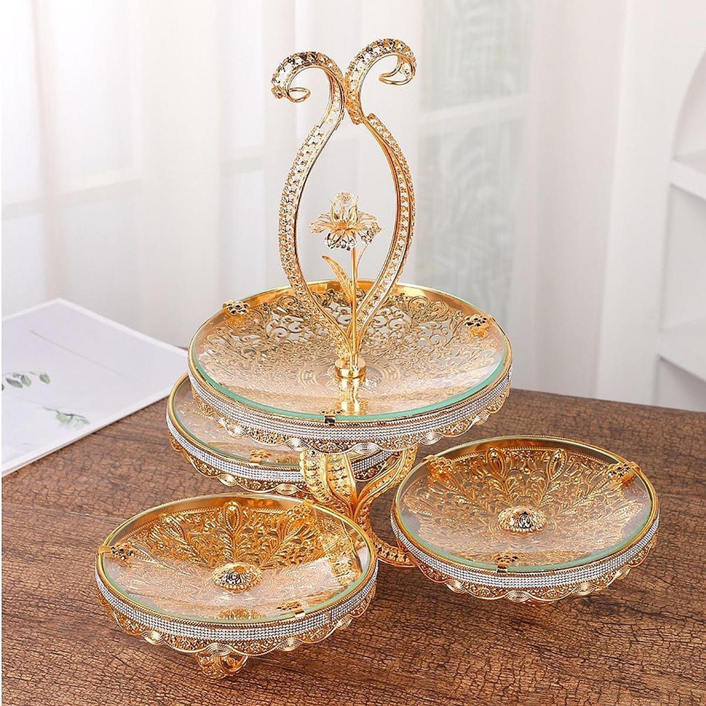 GAB345734100 Moon Loey Double Layered Glass Fruit Platter Cupcake Tower Stand for Hotel Living Room