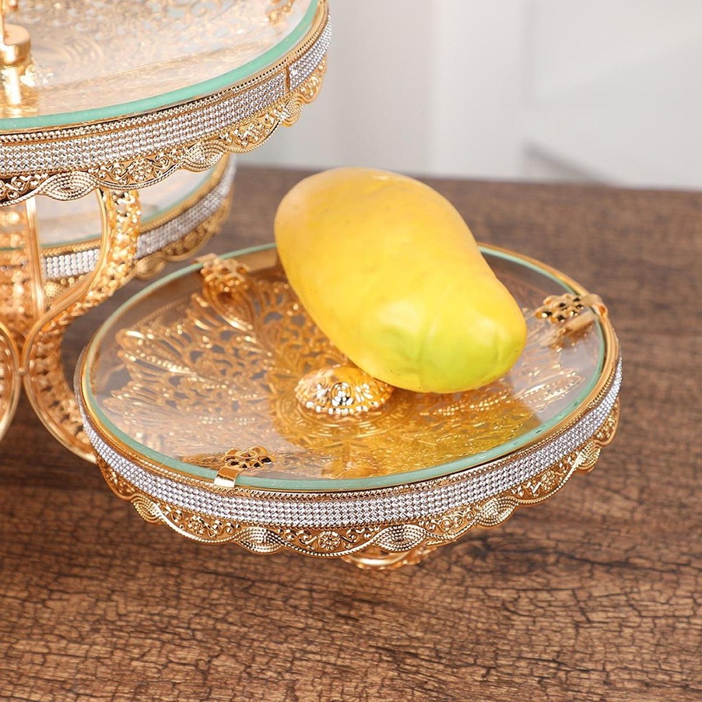 GAB345734100 Moon Loey Double Layered Glass Fruit Platter Cupcake Tower Stand for Hotel Living Room