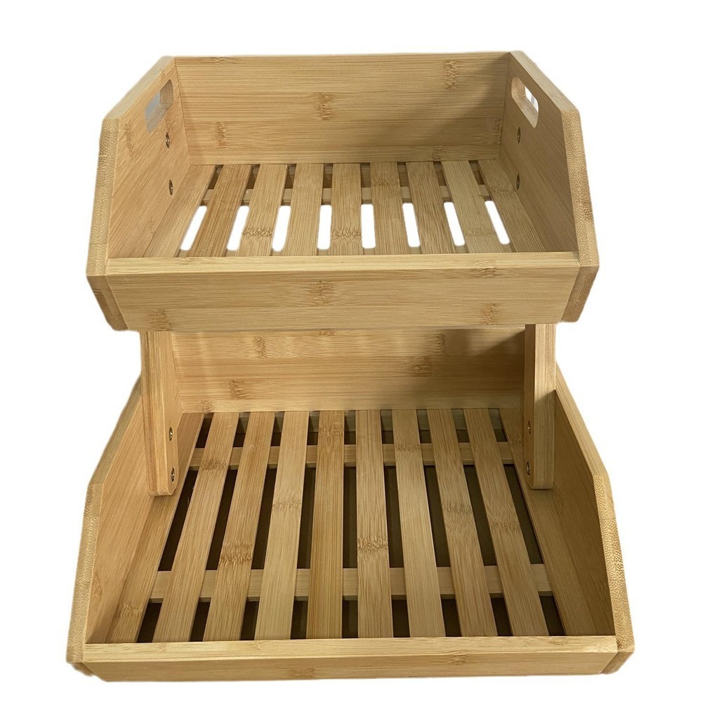 GAB345734100 Moon Loey Fruit Basket 2 Tier Multifunctional Bamboo Fruit Stand for Home Hotel Bread