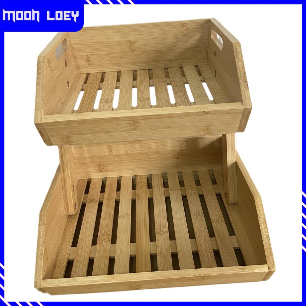 Moon Loey Fruit Basket 2 Tier Multifunctional Bamboo Fruit Stand for Home Hotel Bread