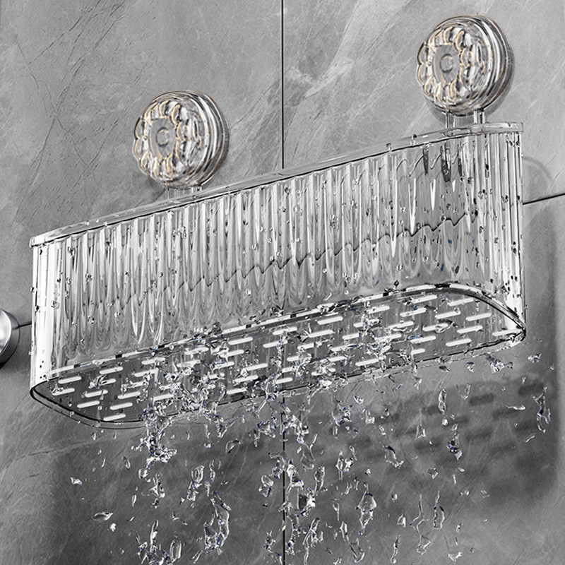 《   》 Suction Cup Storage Rack Shower Basket Wall Mounted Toilet Organizer Box Shelf Rak Bilik Air 吸盘置物架