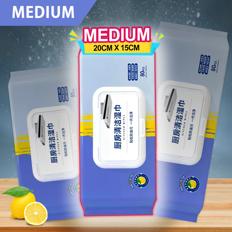 《   》80pcs Extra Large Kitchen Wet Wipes Multi Usage Degreasing Cleaning Wet Tissue Tisu Basah Dapur 厨房湿纸巾