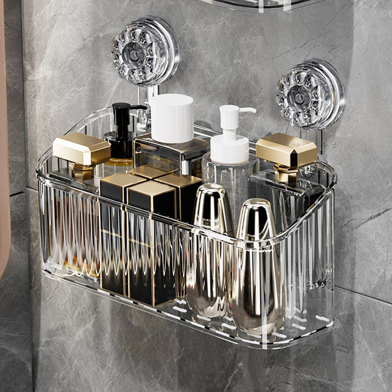 《   》 Suction Cup Storage Rack Shower Basket Wall Mounted Toilet Organizer Box Shelf Rak Bilik Air 吸盘置物架