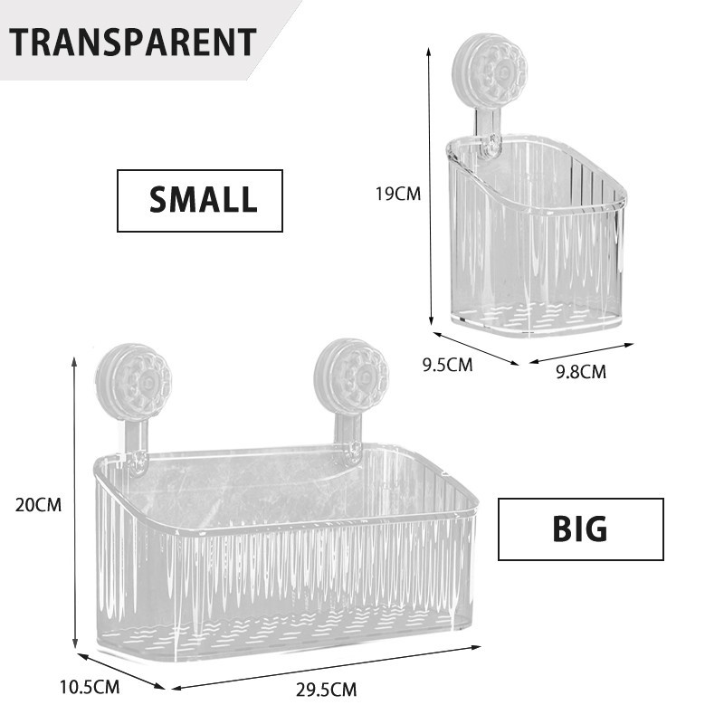 《   》 Suction Cup Storage Rack Shower Basket Wall Mounted Toilet Organizer Box Shelf Rak Bilik Air 吸盘置物架