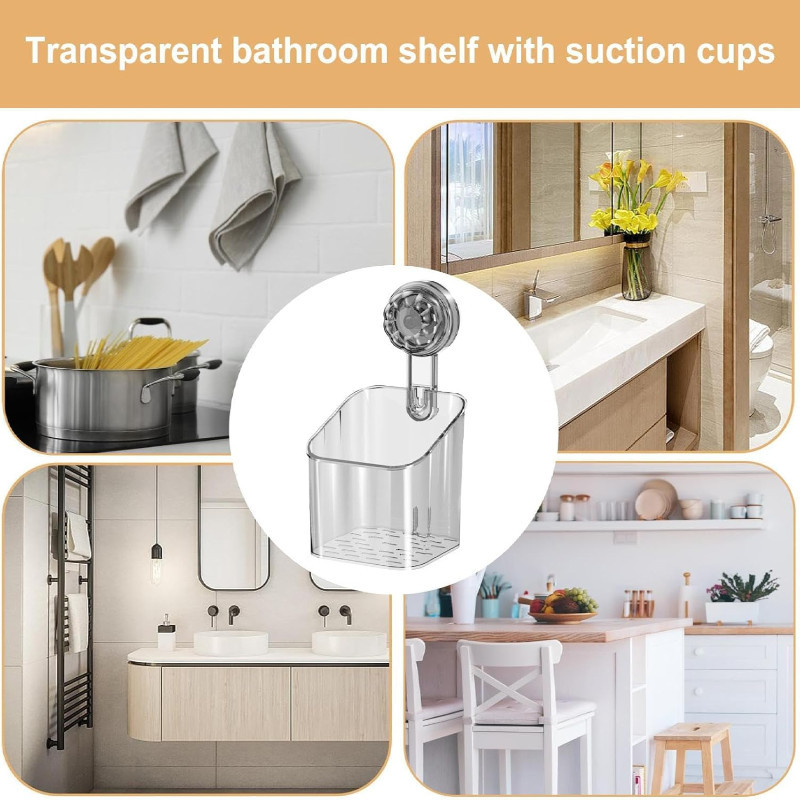 《   》 Suction Cup Storage Rack Shower Basket Wall Mounted Toilet Organizer Box Shelf Rak Bilik Air 吸盘置物架