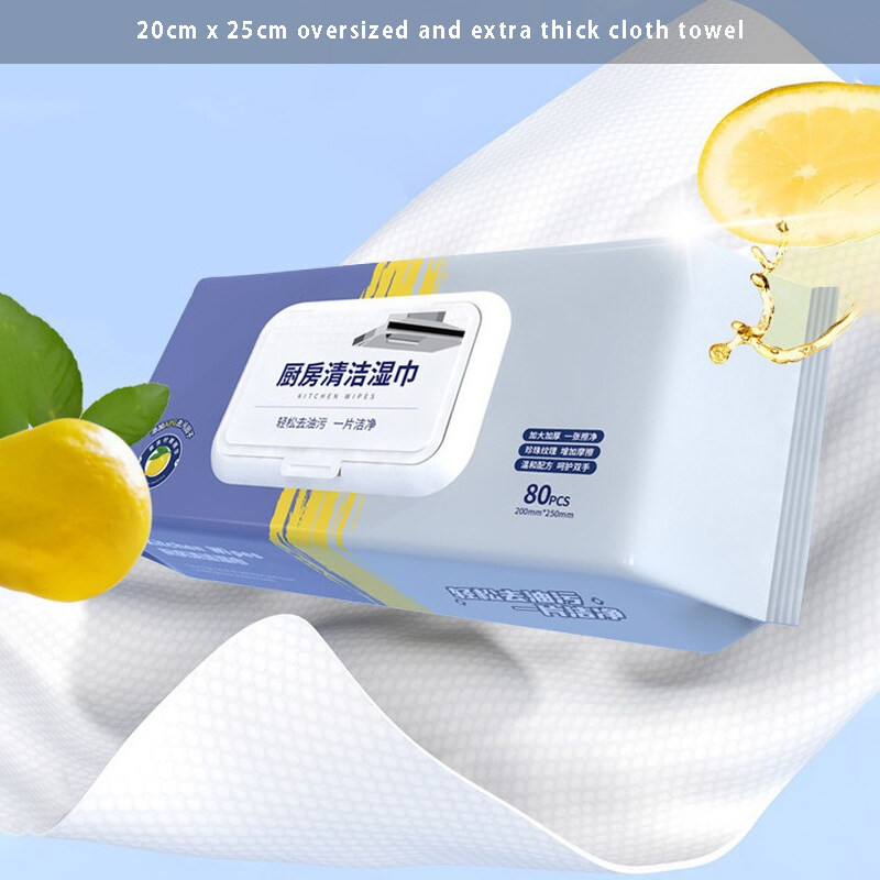 《   》80pcs Extra Large Kitchen Wet Wipes Multi Usage Degreasing Cleaning Wet Tissue Tisu Basah Dapur 厨房湿纸巾