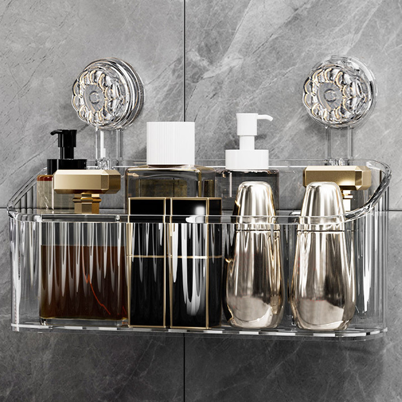 《   》 Suction Cup Storage Rack Shower Basket Wall Mounted Toilet Organizer Box Shelf Rak Bilik Air 吸盘置物架