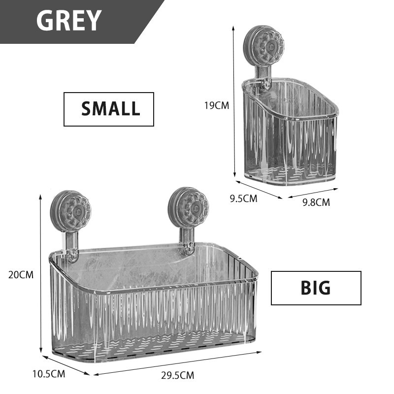 《 》 Suction Cup Storage Rack Shower Basket Wall Mounted Toilet Organizer Box Shelf Rak Bilik Air 吸盘置物架