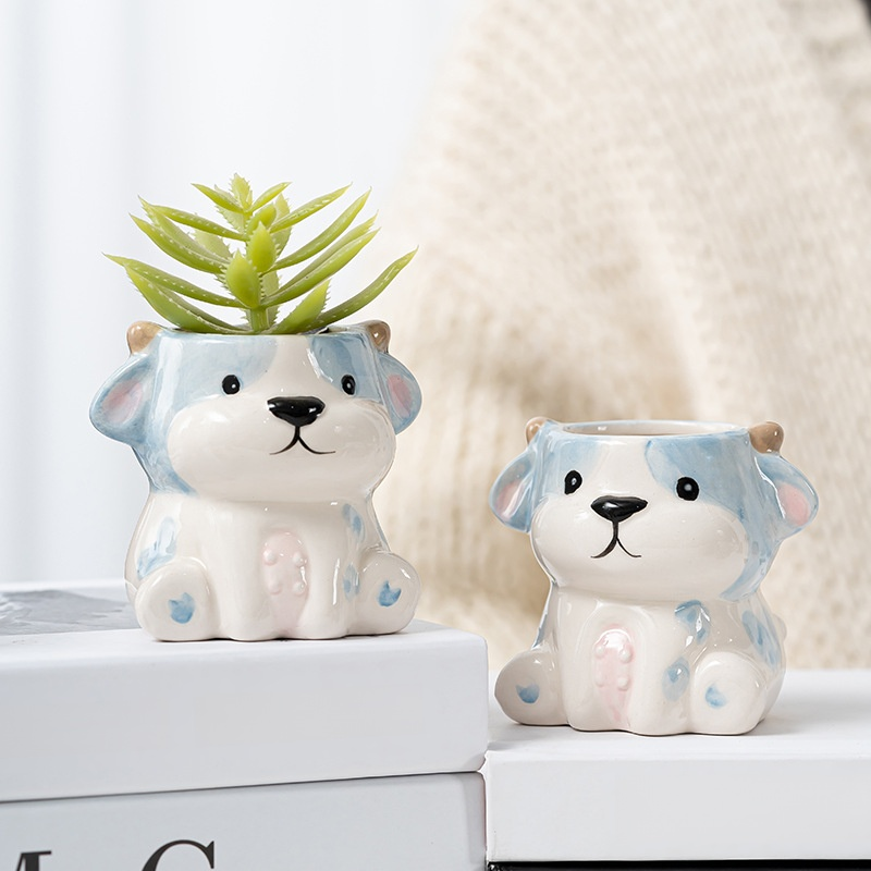 กระถางต้นไม้เซรามิกการ์ตูนสัตว์ รวมชุดสำหรับจัดสวนบนโต๊ะ