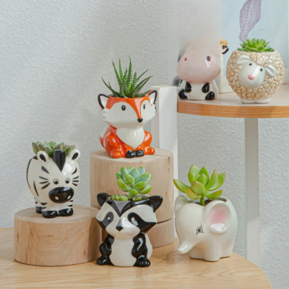 กระถางต้นไม้อวบน้ำขนาดเล็ก ลายสัตว์น่ารัก