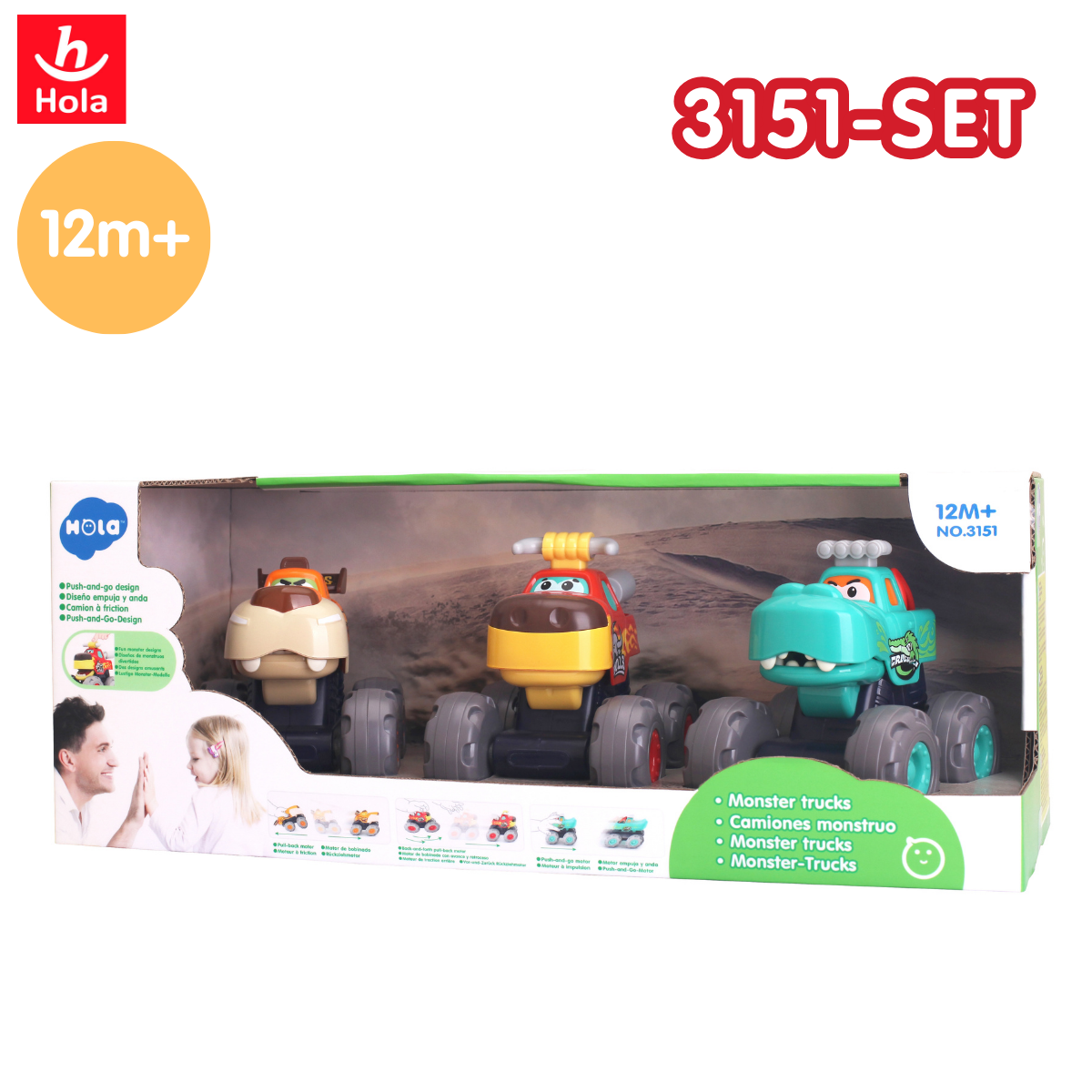 Hola Monster Trucks (with Friction Power/Pull Back/Free Wheel function