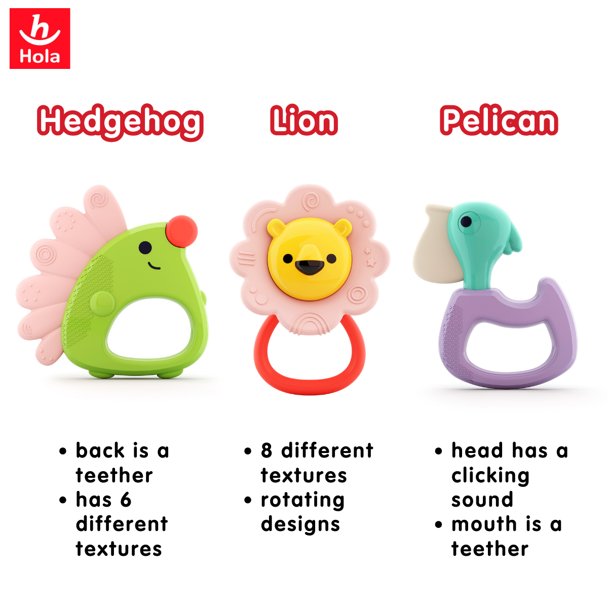 Hola Forest Baby Teether (5 models assorted/5 pcs in box)