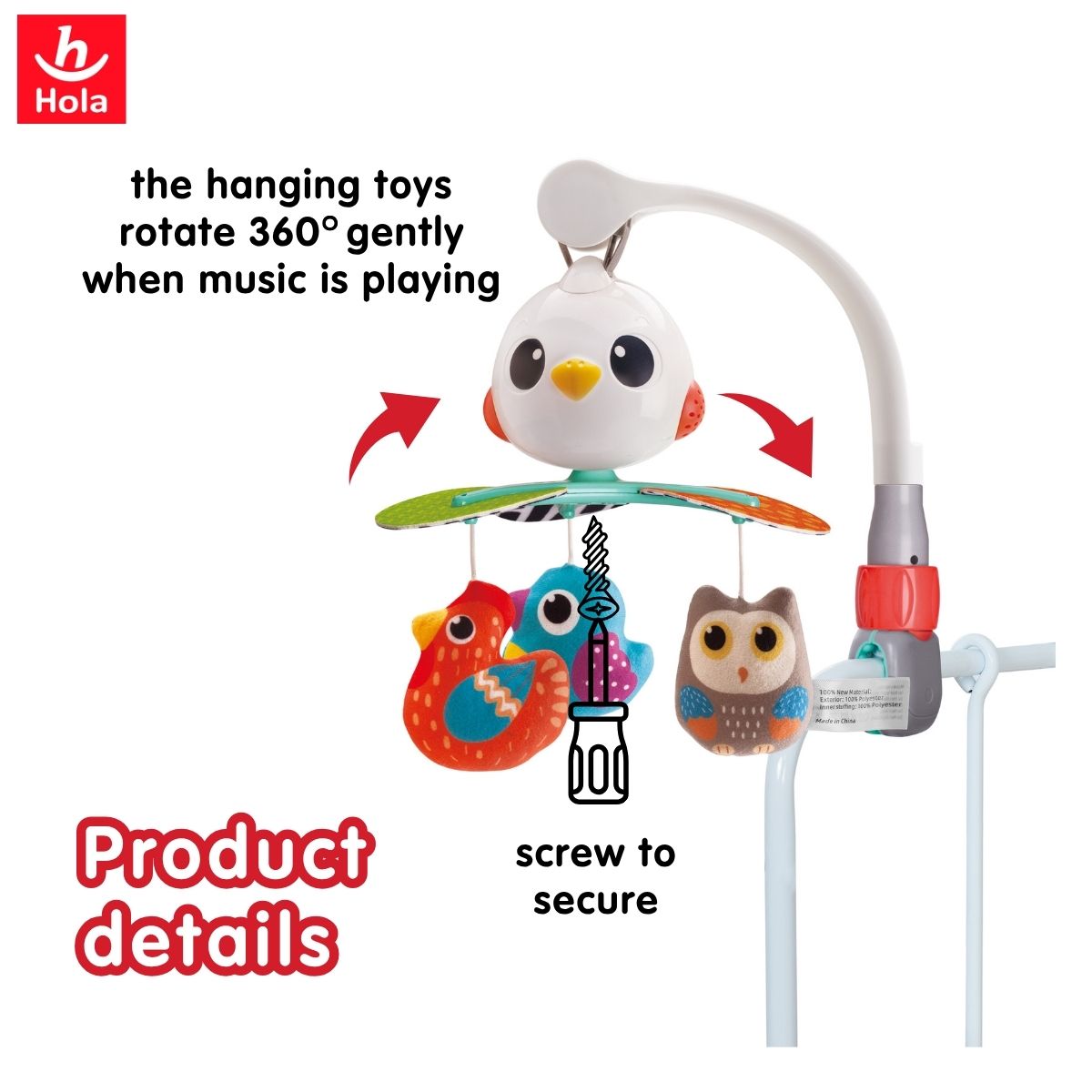 Hola Musical Cot Mobile with Bird Toys