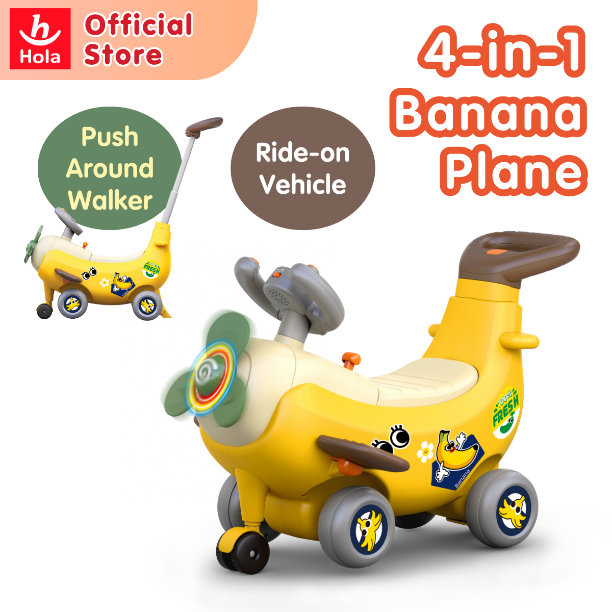 Hola 4-in-1 Ride-on & Push Around Banana Plane