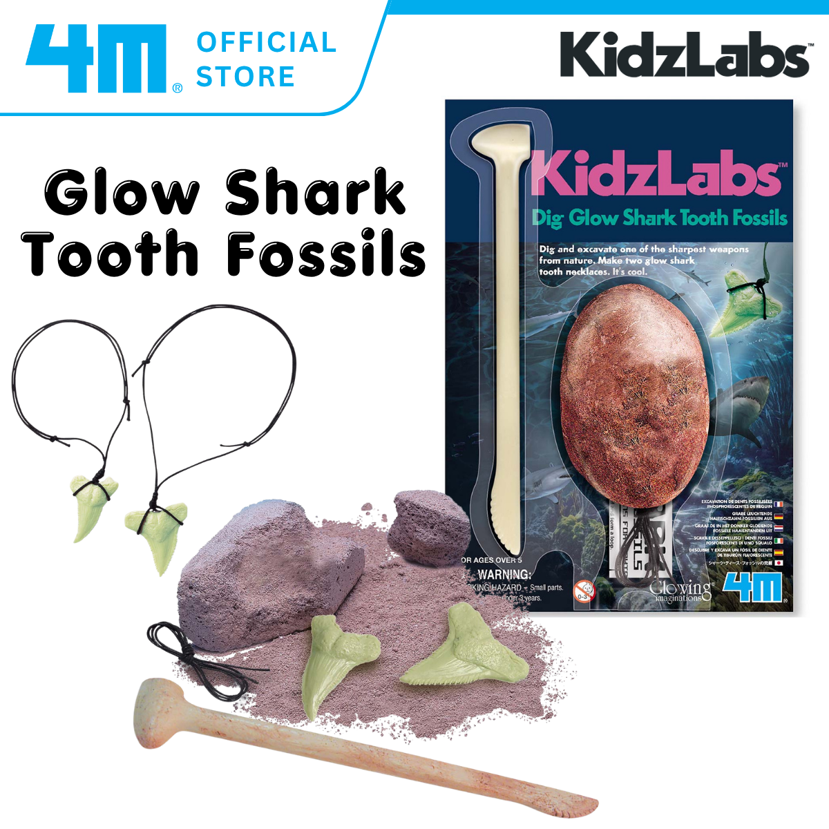 [NEW ARRIVAL] 4M Mini KidzLabs / Dig Glow Shark Tooth Fossils - STEAM Education Toys