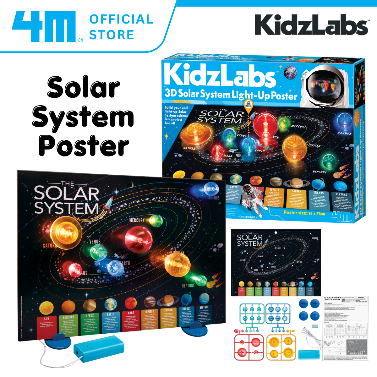 4M Steam Education Toys - KidzLabs / 3D Solar System Light-up Poster